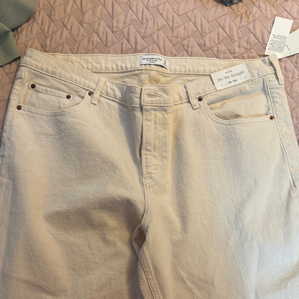 Abercrombie & Fitch Cream Straight Leg Jeans
